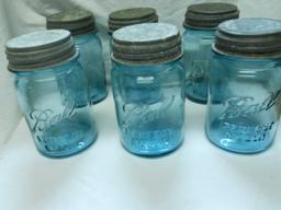 Lot of 6 Vintage Blue Ball Canning Jars