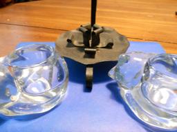 Mixed Lot, Vintage Clear Glass Cat Candleholder set and Metal Candleholder