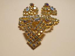 Set Vintage Rhinestone Brooch and Earrings