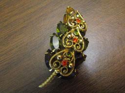 Vintage Gold Tone Rhinestone Brooch