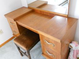 Vintage Wood Vanity with Bench and Mirror