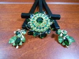 Vintage Rhinestone Brooch and Earrings Set