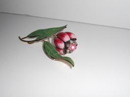 Vintage Enamel and Rhinestone Flower Brooch