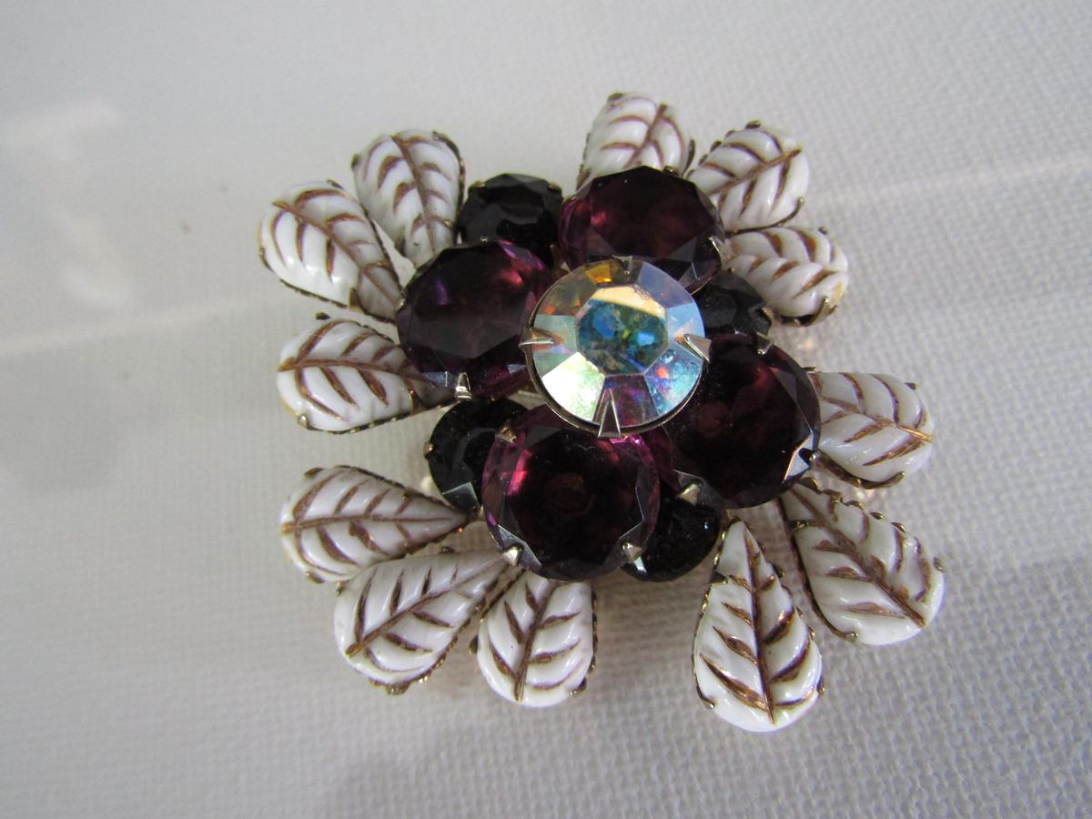 Stunning Molded Glass AB Rhinestone Brooch