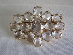 Vintage Czech Crystal Signed Brooch