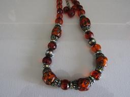 Vintage Amber Rhinestone Foiled Bead Necklace