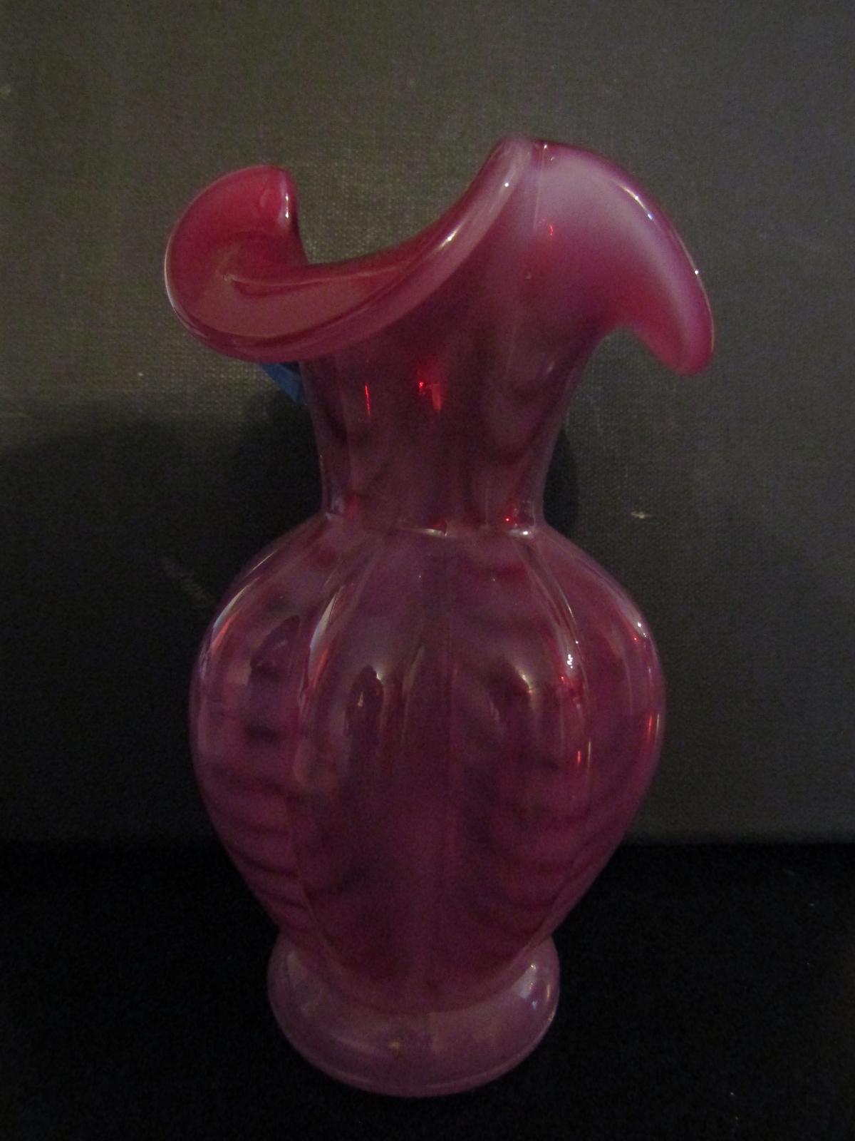 Vintage Fenton Cranberry and Frost Vase
