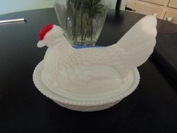 Vintage Milk Glass Chicken Basket