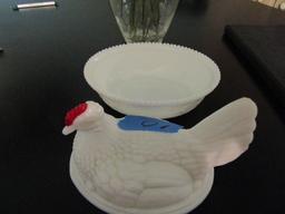 Vintage Milk Glass Chicken Basket
