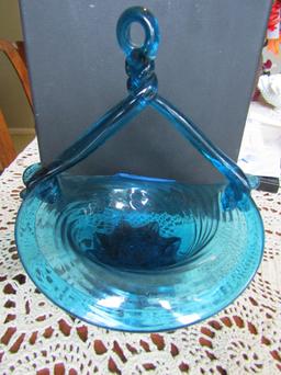 Vintage Hand Blown Art Glass Basket