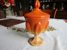 Vintage Orange Slag Glass Dish with Lid