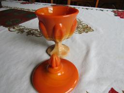 Vintage Orange Slag Glass Dish with Lid