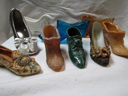 Lot of 9 Mini Decorative Shoes, Glass