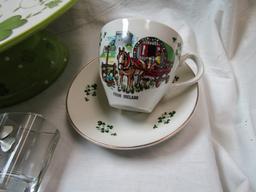 Shamrock Cake Stand, Glass, Cup and Saucer, Carrigaline Pottery Co. Ireland