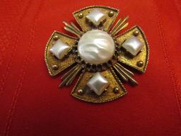 Vintage Maltese Cross Brooch, stamped number on Back