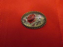 Antique Glass Dome Rose Brooch