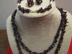 Vintage Set Pomegranate Natural Garnet Seed Necklace, Bracelet and Earrings