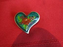 Vintage Brooch Heart with Flower, Alpaca