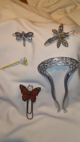 Lot of 5 Art Deco Hair Clips and Americana Clips