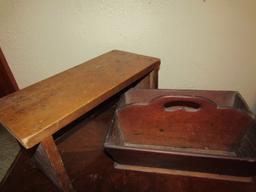 Vintage Wood Stool and Letter Holder