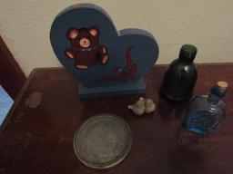 Mixed Lot, Vintage Bottles, Metal Coaster, Bear, Doves Décor