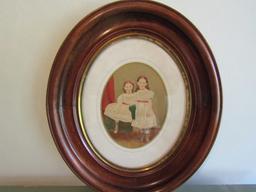 Antique Child Watercolor Painting in Oval Frame