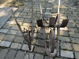Lot of 2 Vintage Metal Wheelbarrow and Cultivator