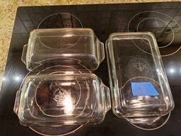 Lot of 3, 1-Cassarole and 2-Loaf Dishes, Fire King Clear