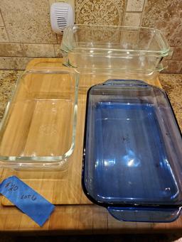 Lot of 6 Large Butcher Block and Pyrex Baking Dishes