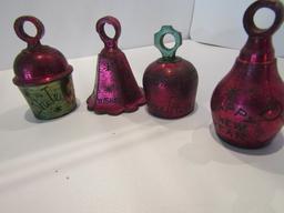 Lot of 4 Metal Bells Engraved with Christmas and New Years