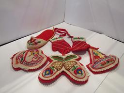 Lot of 5 Vintage Felt Hungarian Ornaments