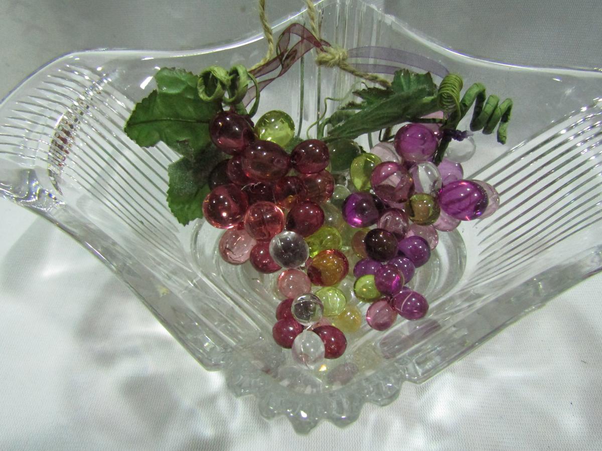 24 Lead Crystal Bowl, Poland and Hard Plastic Grapes