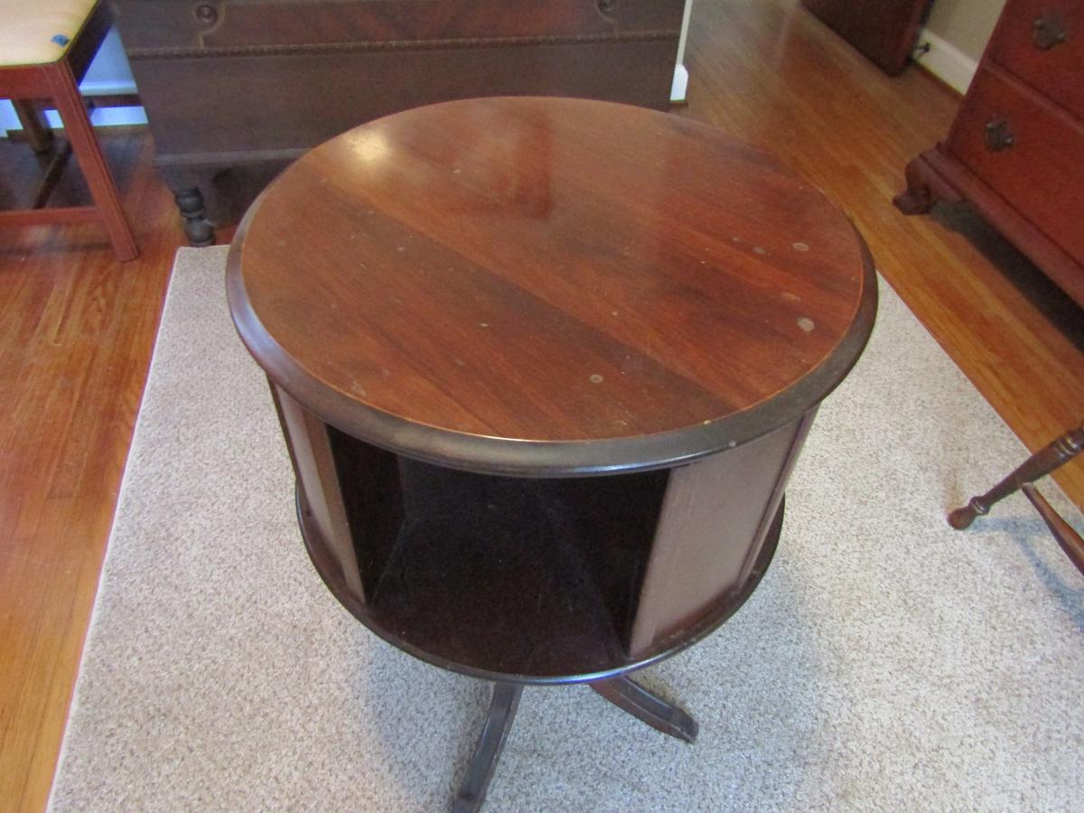 Vintage Wood Carousel Middle End Table, 4 Footed