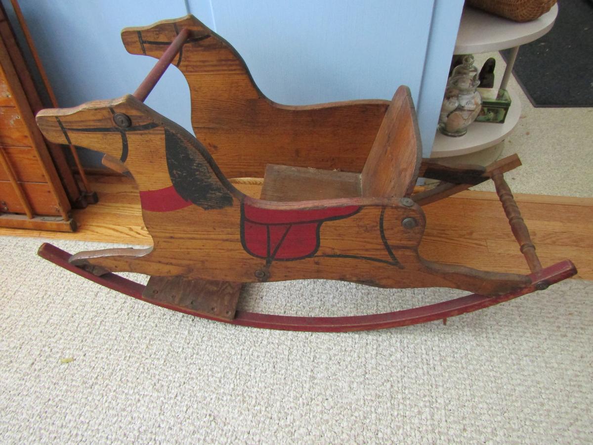 Vintage Childs Wood Rocking Horse, 19 x 34 x 13"