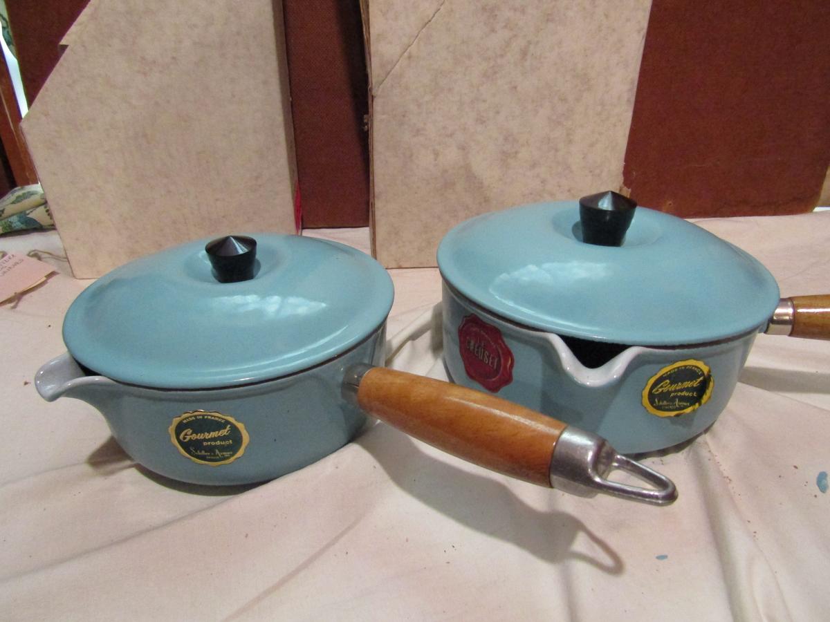 Schiller & Asmus Cast Iron and Enamel Sauce Pans, New, Made in France