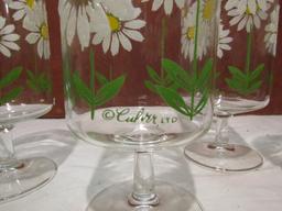 Vintage Set of 4 MCM Culver Ltd. Daisy Handpainted Stemmed Glasses