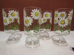 Vintage Set of 4 MCM Culver Ltd. Daisy Handpainted Stemmed Glasses