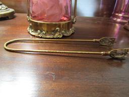 Antique/Vintage Cranberry Pickle Jar, 3 Piece Set, Quadruple Plate Silver