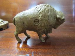 Antique/Vintage Cast Iron Steel Buffalo/Bison Coin Penny Bank