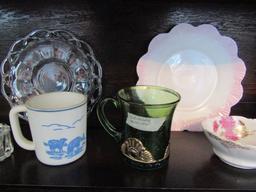 Antique/Vintage Glass, 2 Shelves, Plates, Vases, Etc.