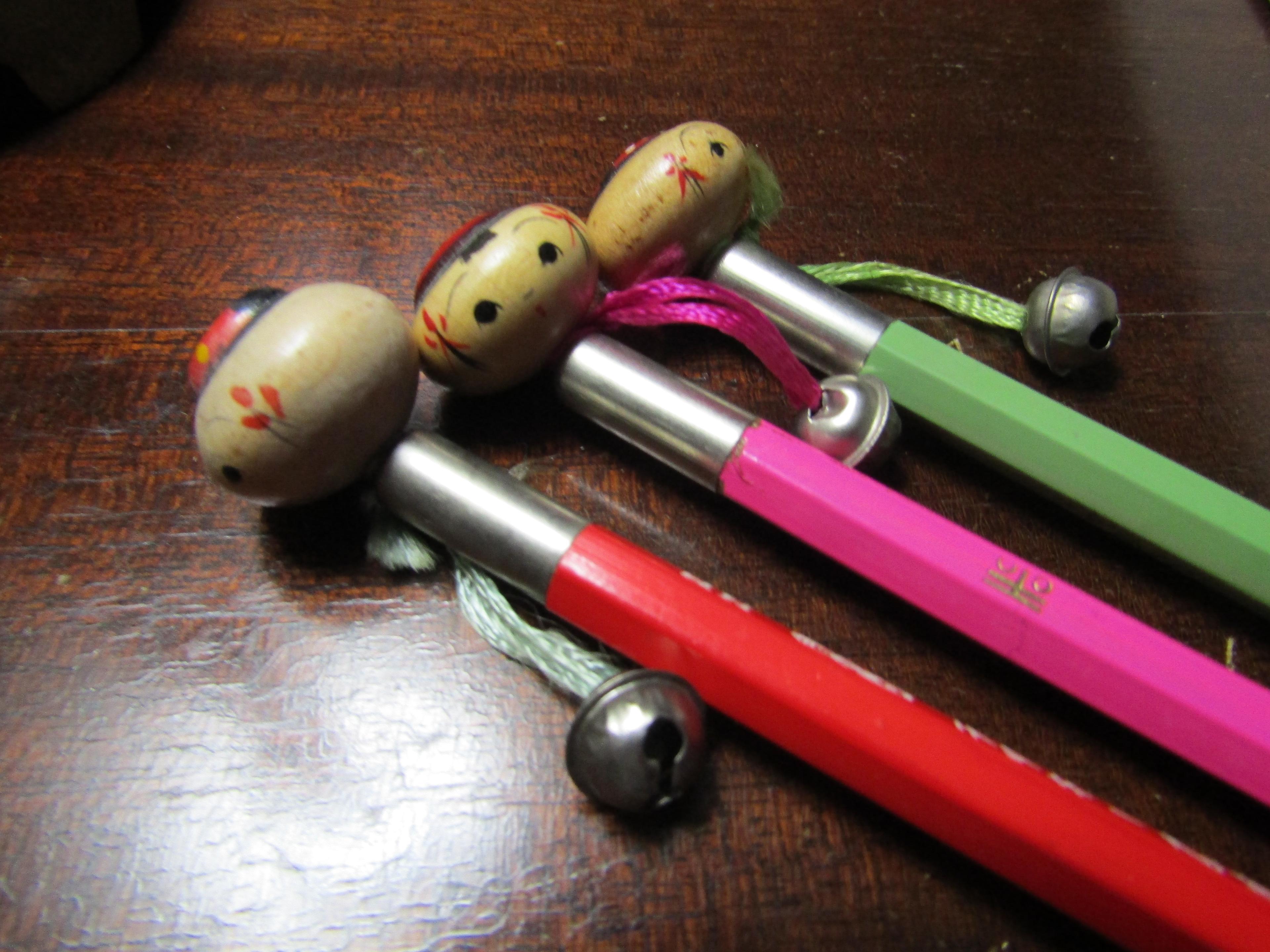 Vintage Jacks, Marbles and Rare Kokeshi Wood Bobble Head Pencils