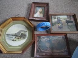 Lot of 4 Old Art Prints, Wood Frames