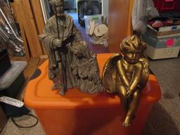 Vintage Angel Shelf Setter and Joseph and Mary Figurine with Box