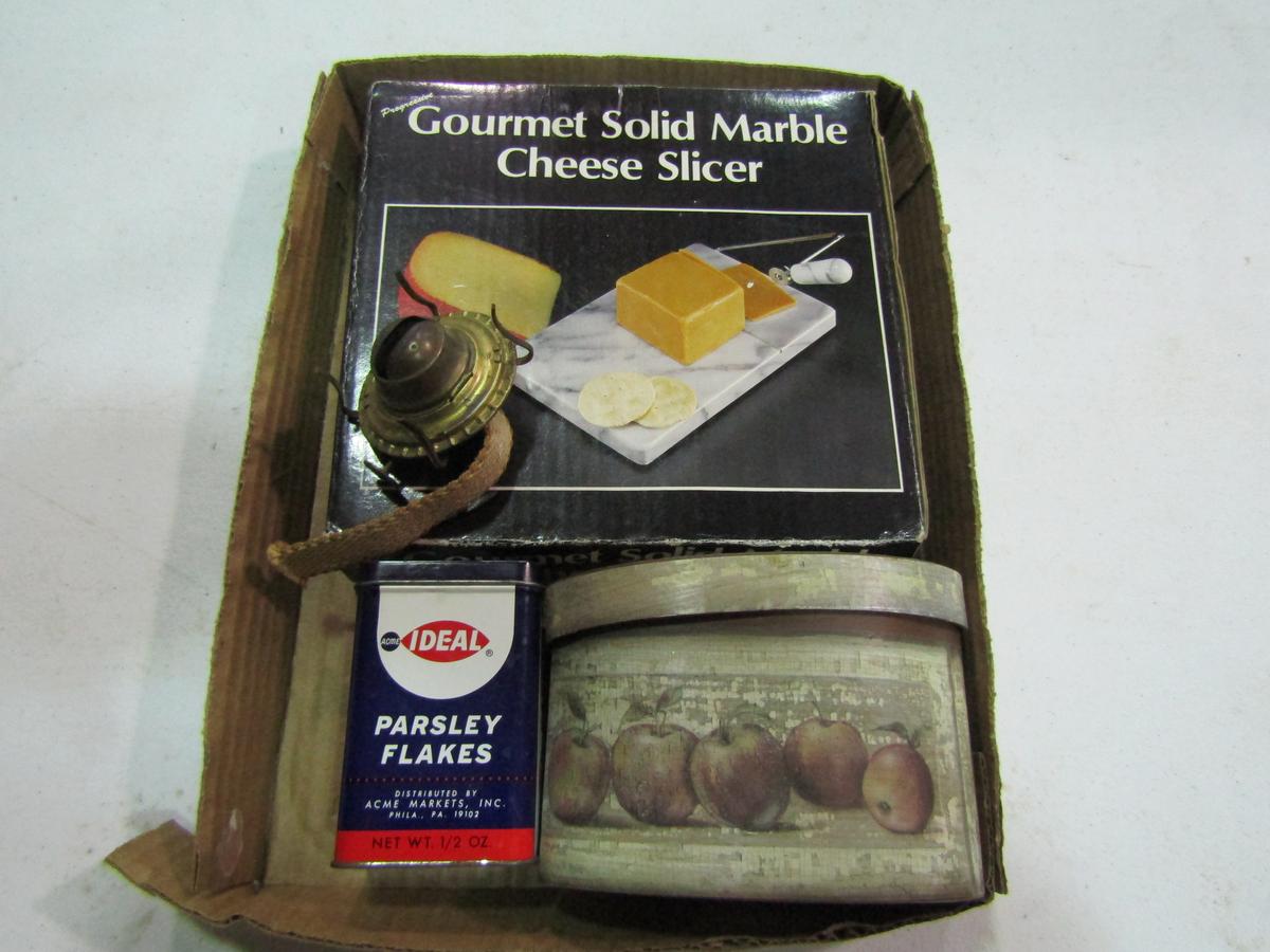 Marble Cheese Slicer, Lamp Wick, Tin