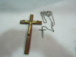 Vintage Cross and Glass Bead Necklace