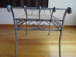 Heavy Metal and Silver Wicker End Table, Like New, Matches Lots 3 and 4