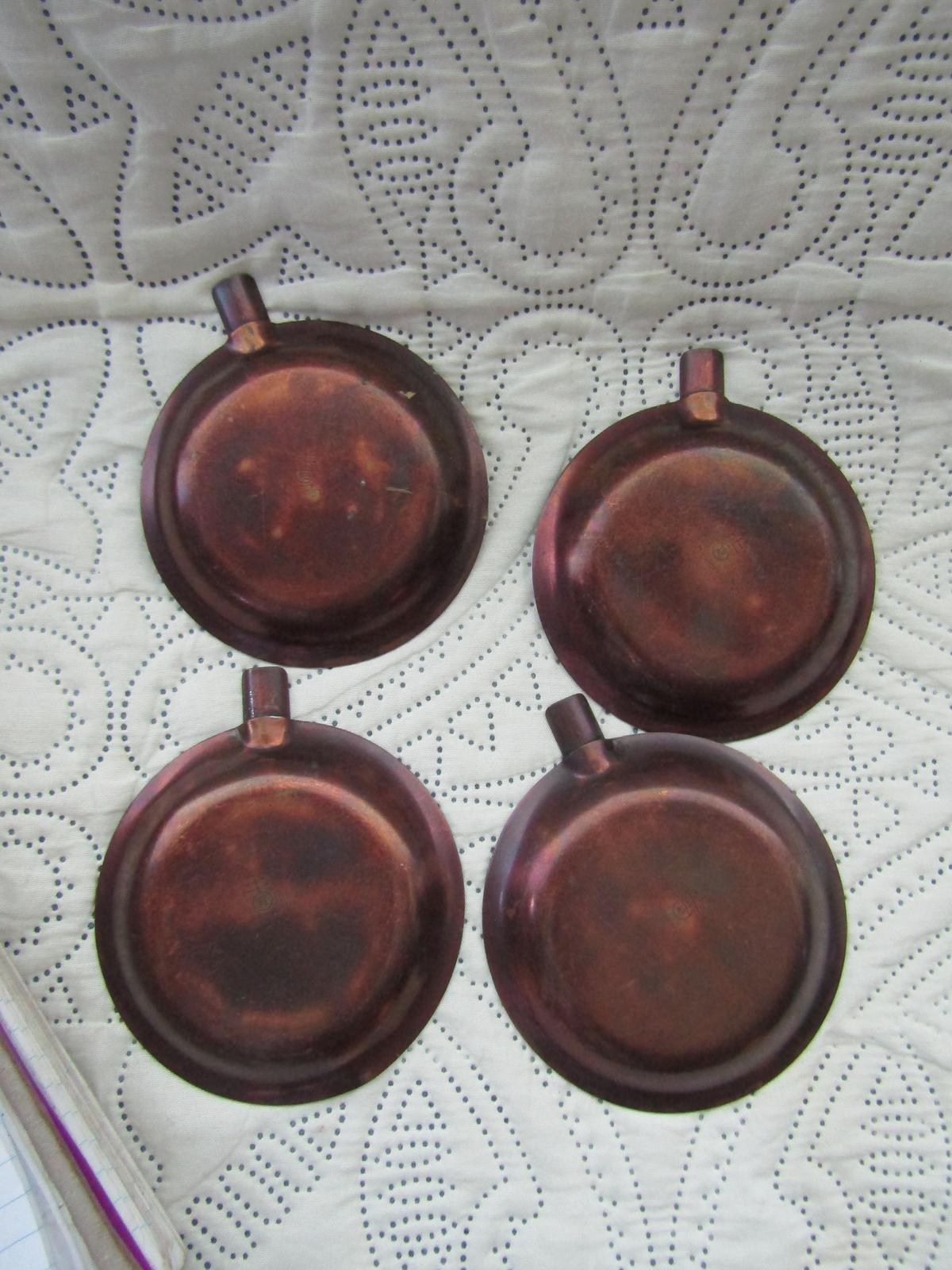 4 Roycroft Copper Ashtrays, Stamped