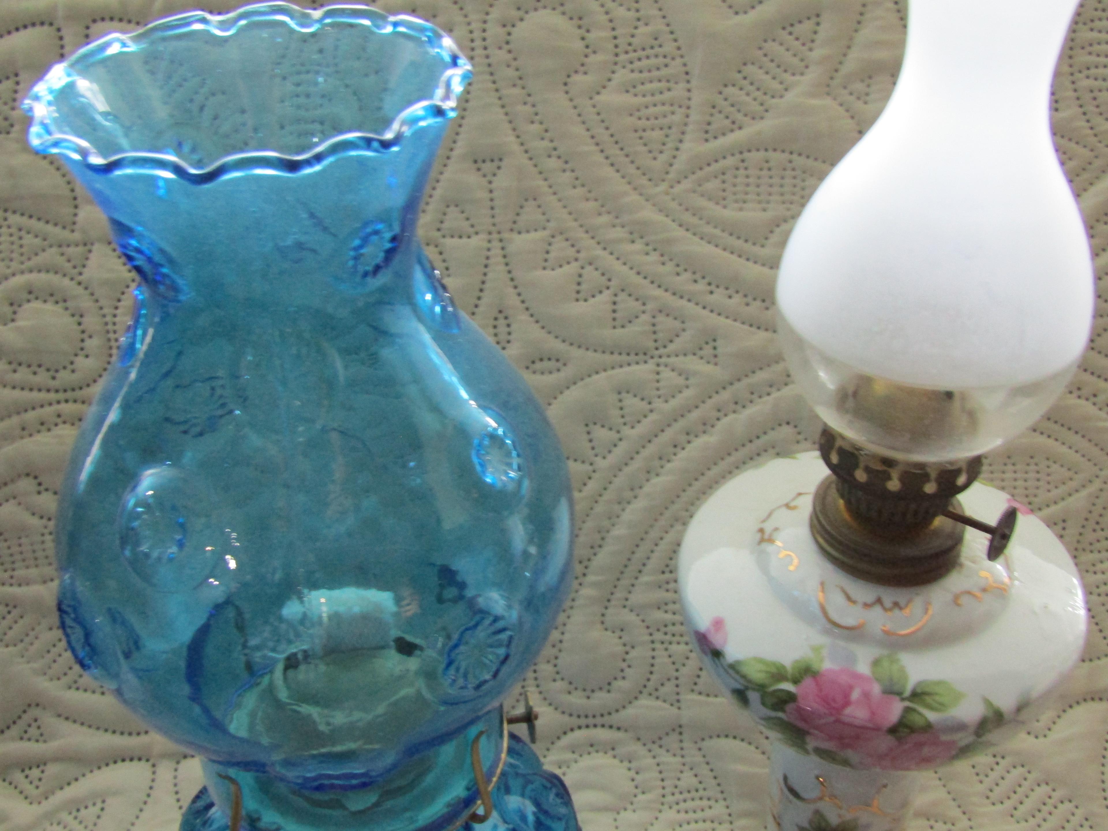 2 Vintage Oil Lamps, 13" and 14" Tall