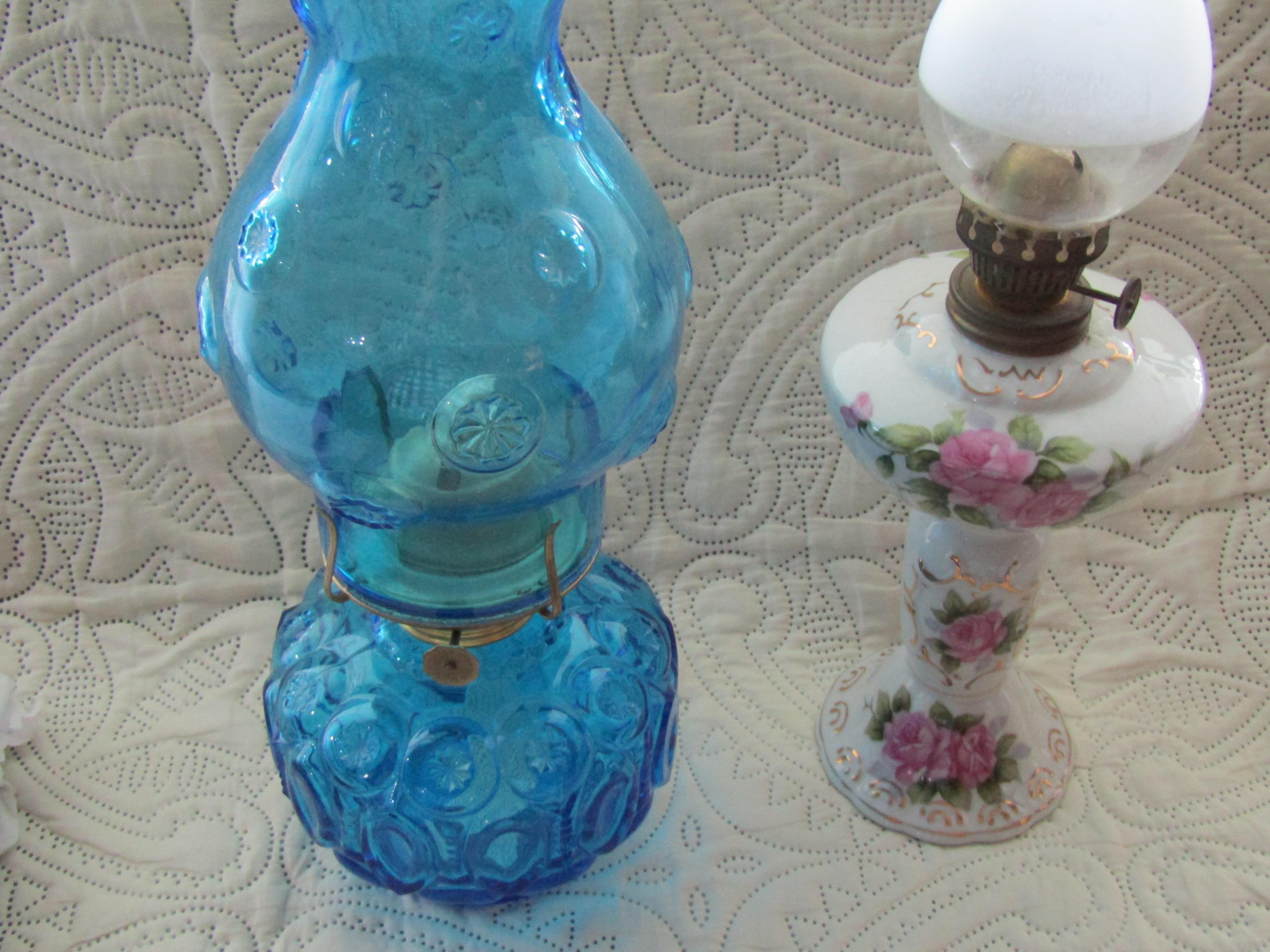 2 Vintage Oil Lamps, 13" and 14" Tall