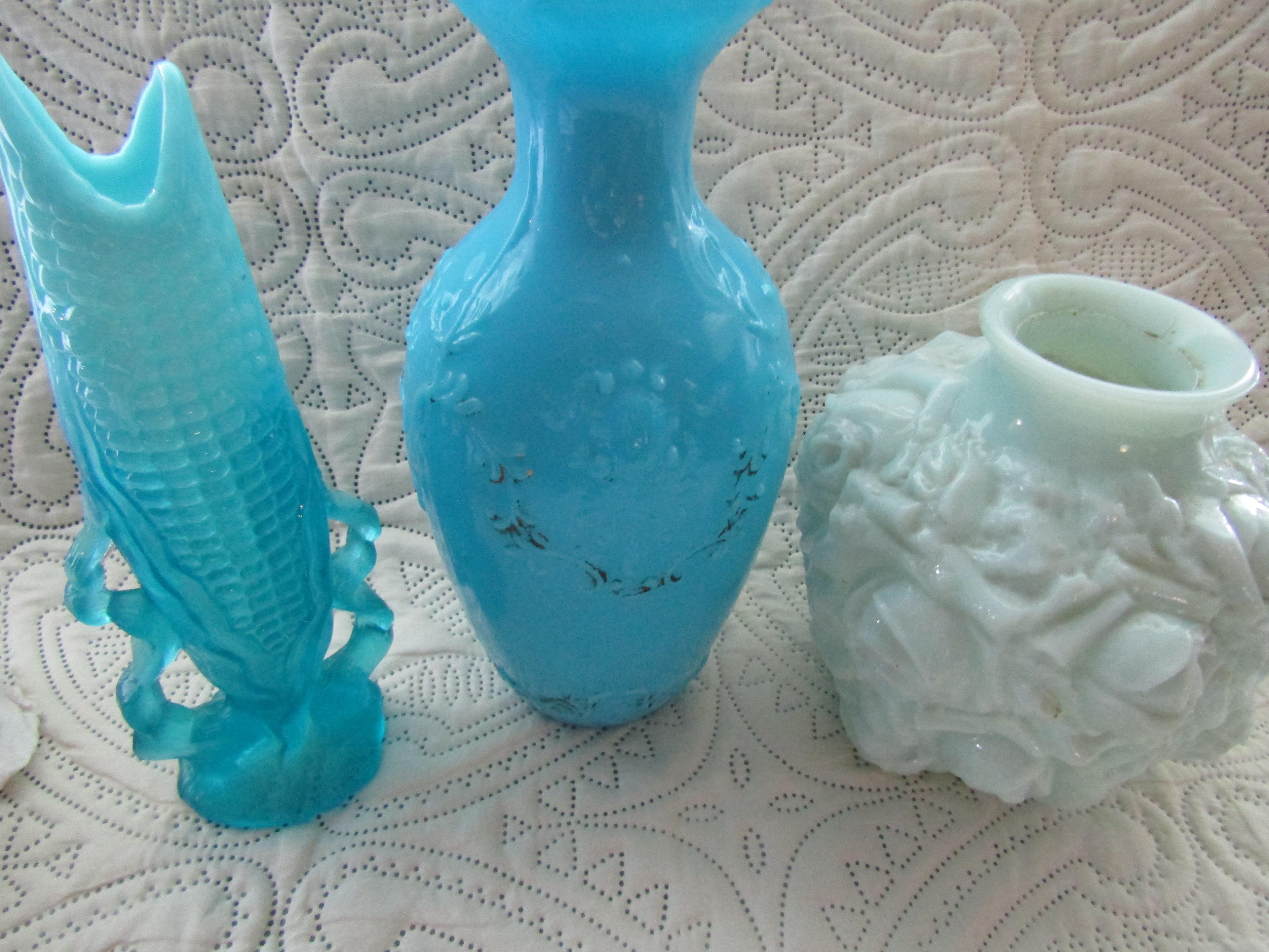 Antique and Vintage Milk Glass Vases and Corn Cob Vase